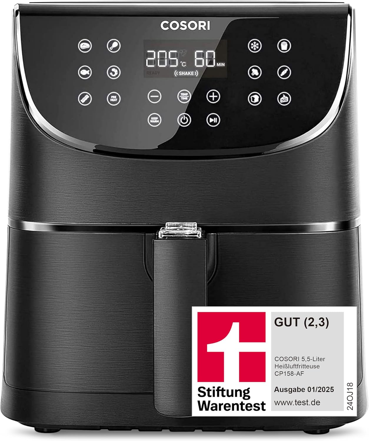 COSORI Heißluftfritteuse Airfryer, Testsieger 2024, 11-in-1 Air Fryer XXL 5,5L, Friteuse Heissluftfritteuse mit Shake-Reminder, 100 Rezepte, 55 Prozent energiesparend, spülmaschinenfest, CP158-AF
