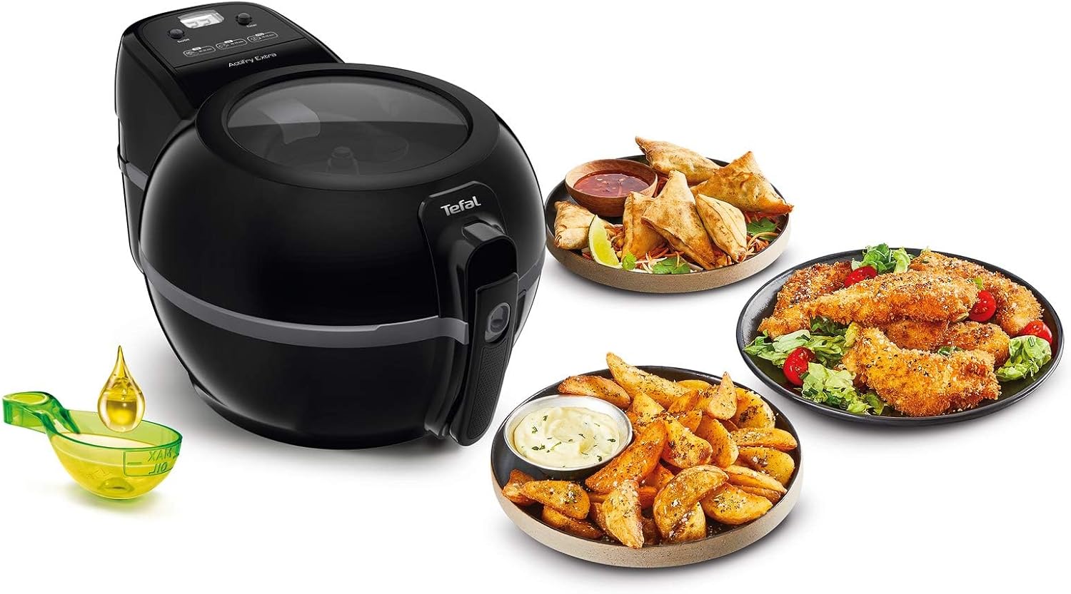 Tefal ActiFry Extra Heißluftfritteuse, AirFryer mit Rührarm, kein Schütteln, 1550 W, 1,2 kg für 6 Personen, High Speed Airflow, Timer, energiesparend, gesunde Fritteuse ohne Öl, Schwarz, FZ7228