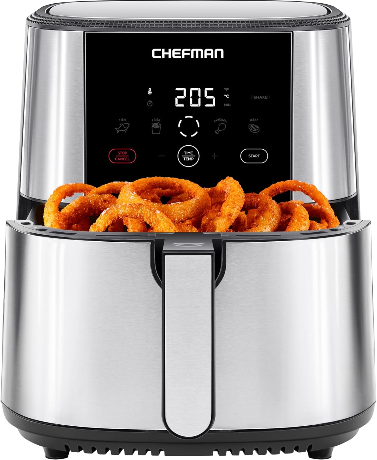 Chefman TurboFry Touch Heißluftfritteuse, XL 7.6-L Familiengröße, One-Touch Digitale Voreinstellungen, Pommes Frites, Hähnchen, Fleisch, Fisch, Spülmaschinenfest, Automatische Abschaltung, Edelstahl