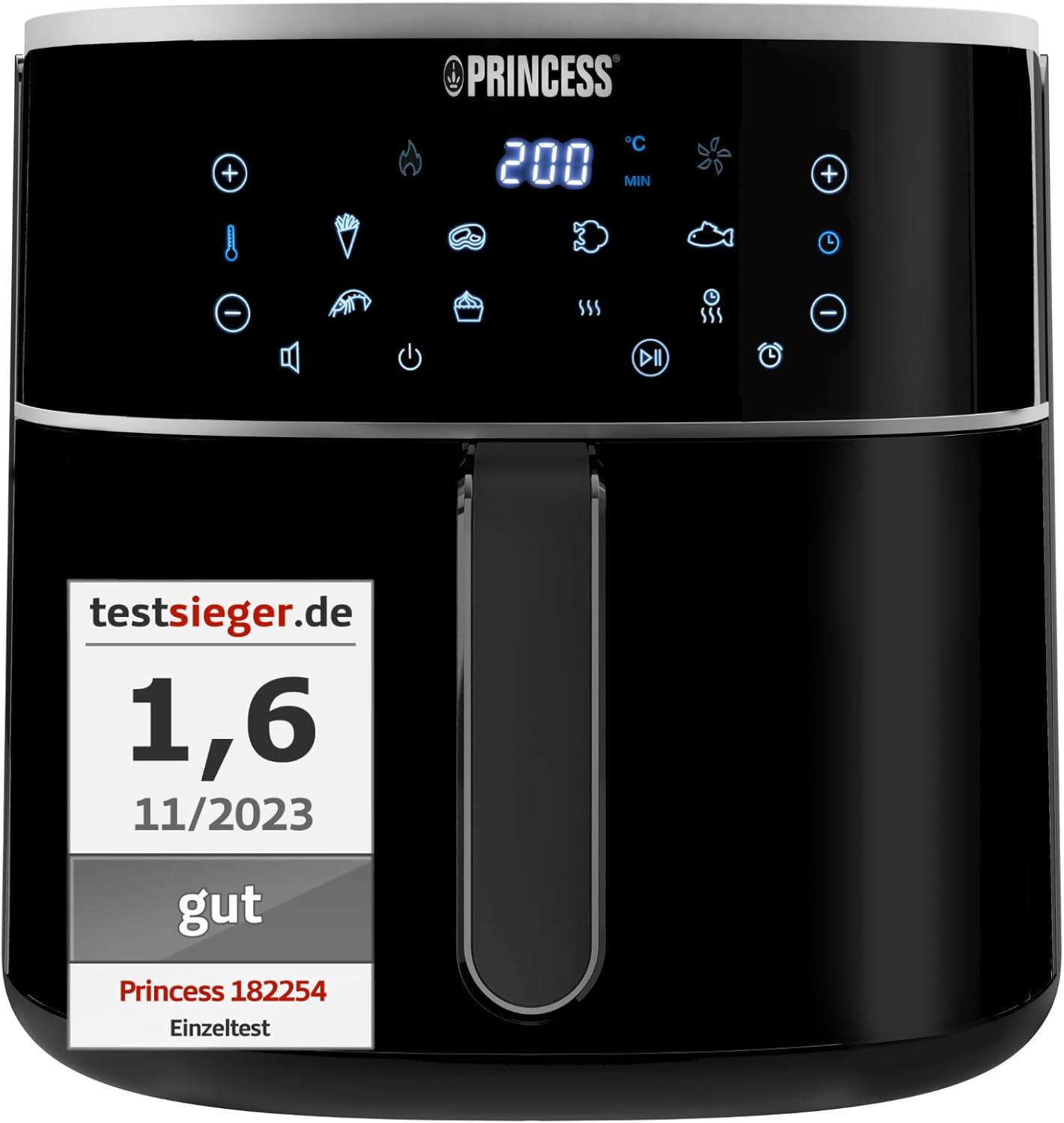 Princess Digitale Heißluftfritteuse – Füllmenge des Behälters variierbar – 8 L maximal – 6 voreinstellbare Programme – Weniger Öl – Digitaler Display – 182254