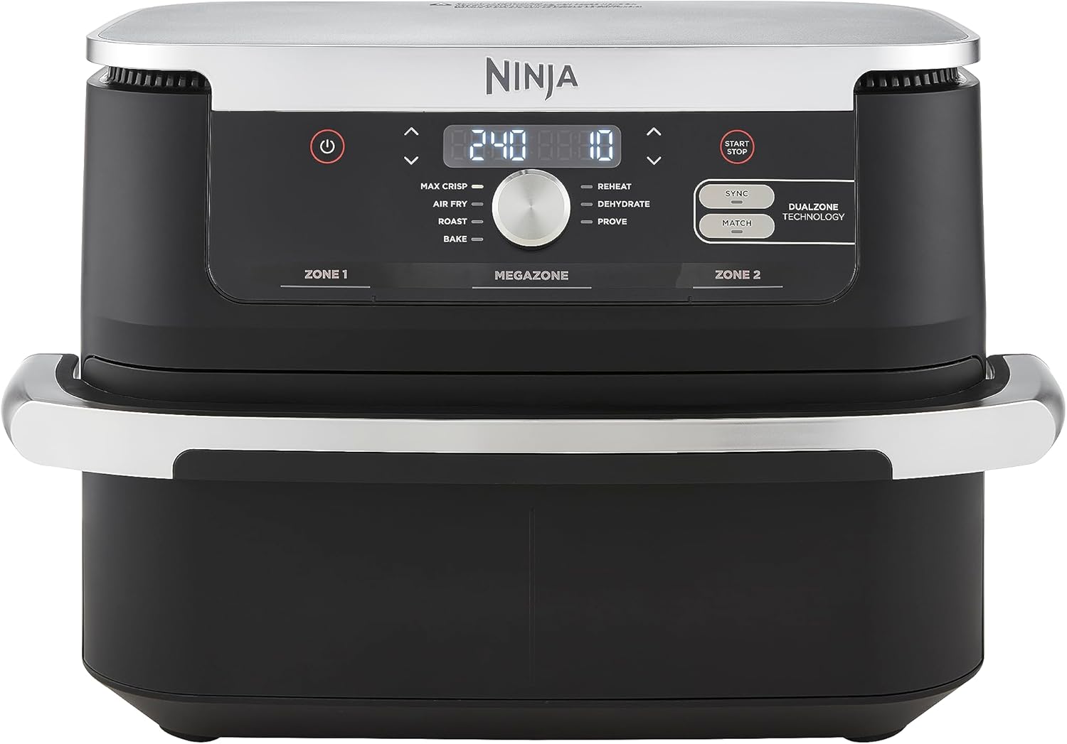 Ninja Foodi FlexDrawer Dual Zone Heißluftfritteuse, Airfryer mit 10,4-Fach und herausnehmbarem Trenner, Antihaftbeschichtung, spülmaschinenfester Korb, 7-in-1, Schwarz AF500EU