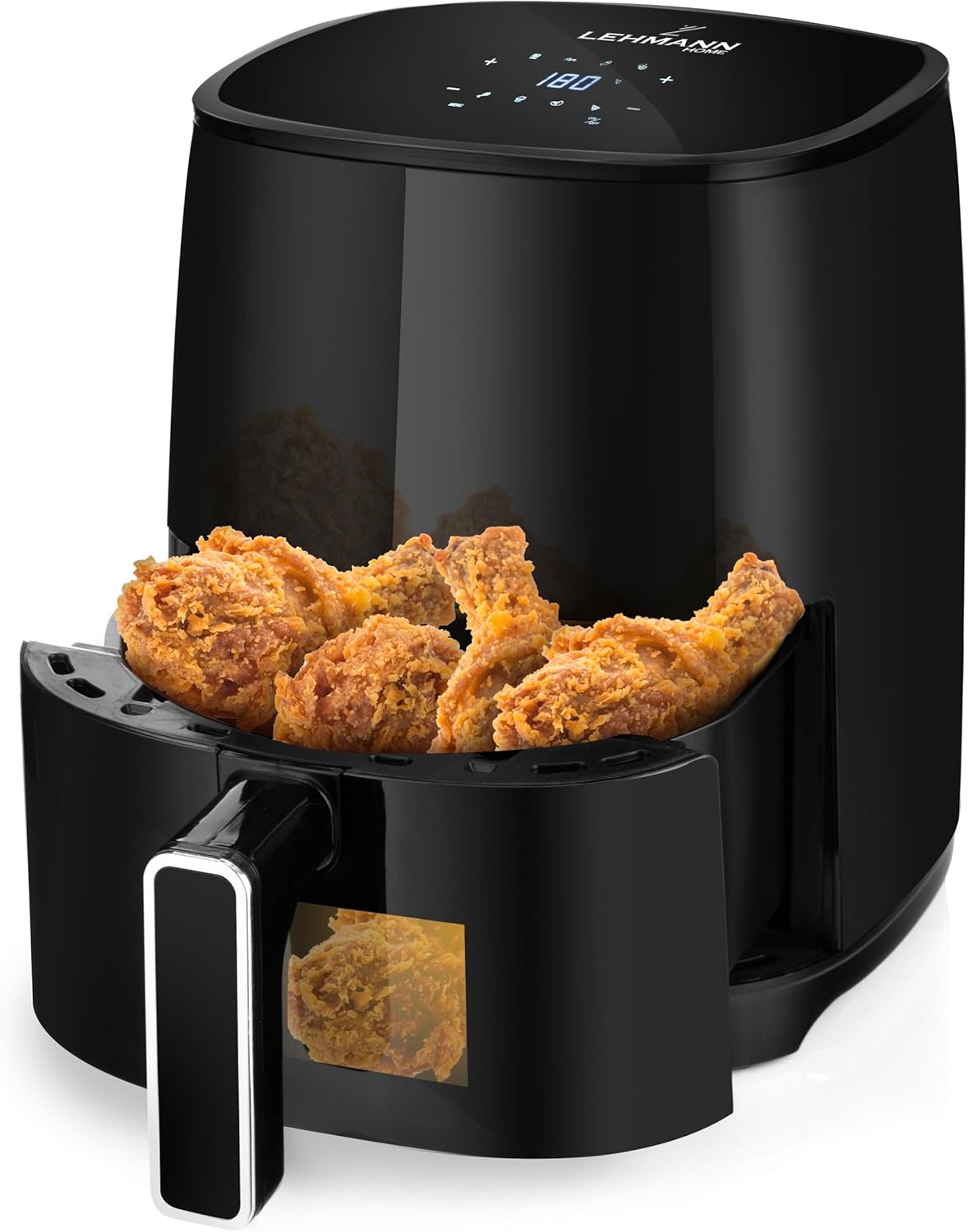 LEHMANN Heißluftfritteuse 3,5L, 1400 W, Air Fryer mit 8 Programmen, 80-200°C, Antihaftbeschichtung, Timer, Spülmaschinenfester, Friteuse ohne Öl und Fett für Grillen, Backen, Dehydrieren