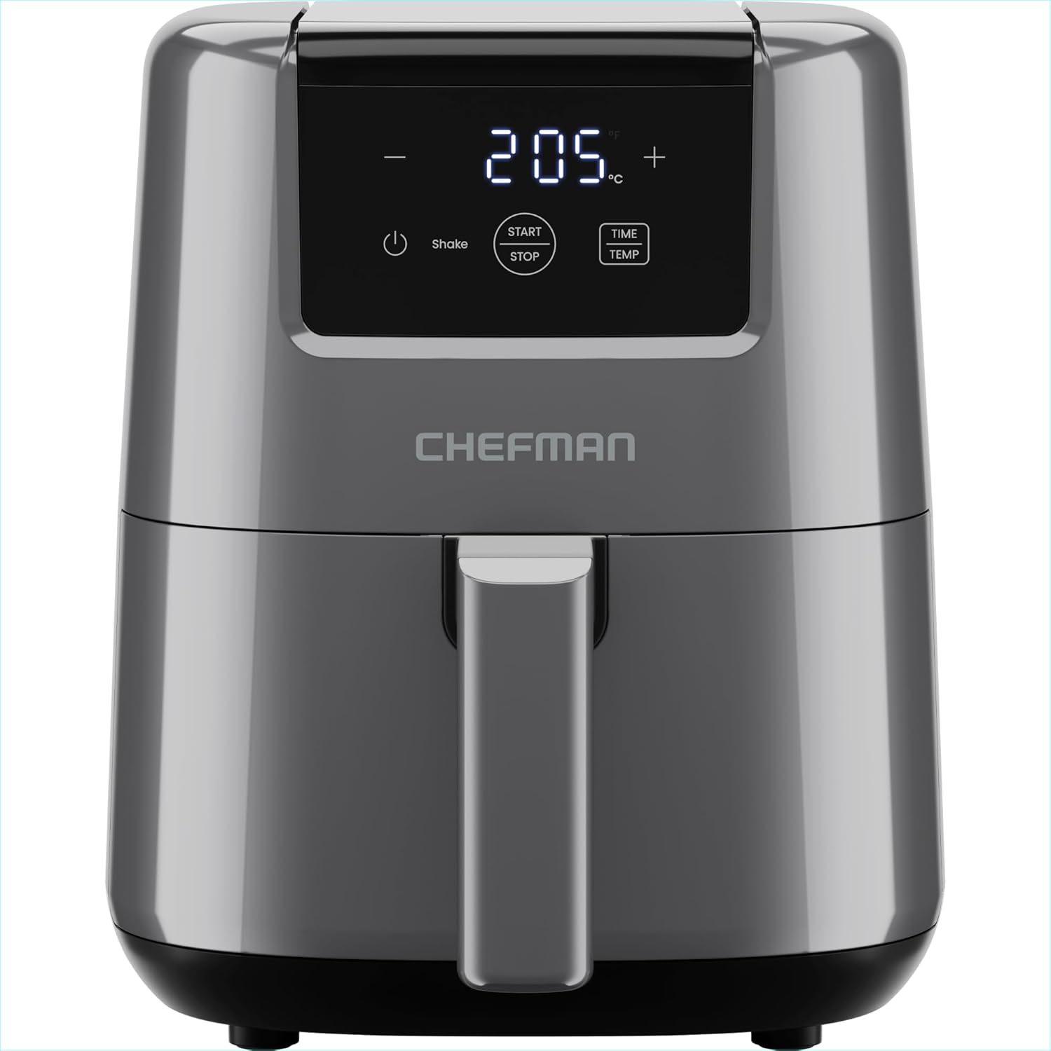 Chefman 2L Mini-Heißluftfritteuse - platzsparende Heissluftfritteuse, antihaftbeschichtet und spülmaschinenfest, schnelle & einfache Mahlzeiten, mit digitalem Timer und Schüttelerinnerung - Grau