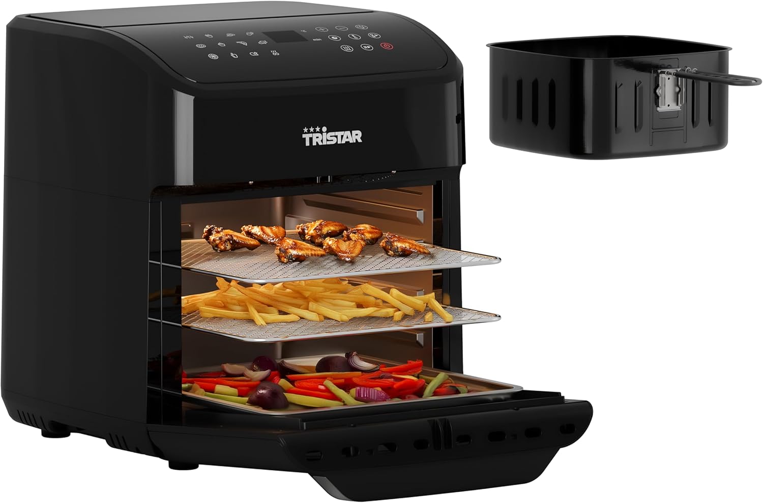 Tristar Mini Backofen & Heißluftfritteuse, 2-in-1-Airfryer, BPA-frei, 12 L, 12 Programme, Sichtfenster, 1800 W, FR-9065, Schwarz