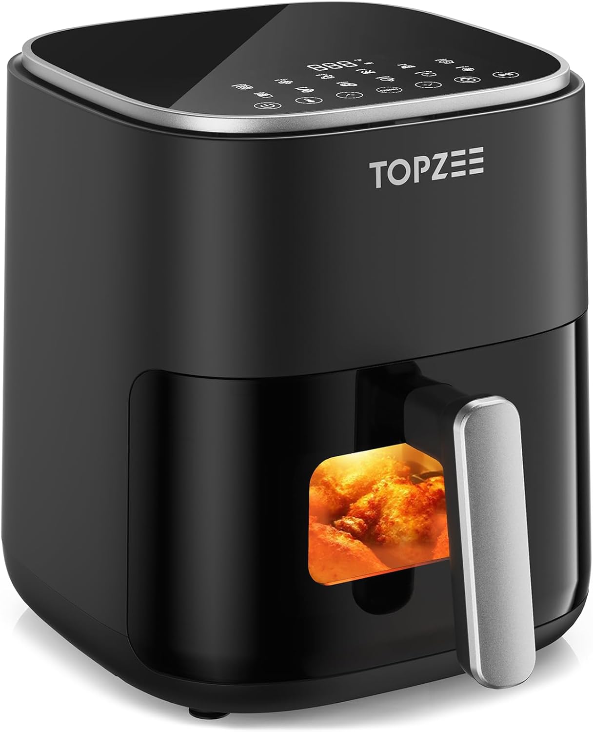 TOPZEE Airfryer Heißluftfritteuse, 5L Fritteuse mit Sichtfenster und Shake Reminder, 12-in-1 Heissluftfritteuse, Fritteuse 95 Prozent weniger Fett,55 Prozent energiesparend, einfache Reinigung