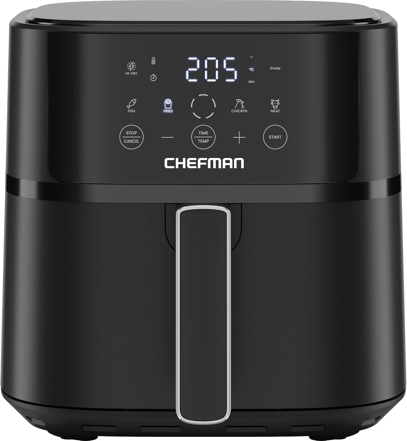 Chefman 5,7L Heißluftfritteuse, schnell & einfach, kompakte Heissluftfritteuse mit Hi-Fry Technologie, Touch Controls mit 4 Voreinstellungen, antihaftbeschichtet & spülmaschinenfest - Schwarz